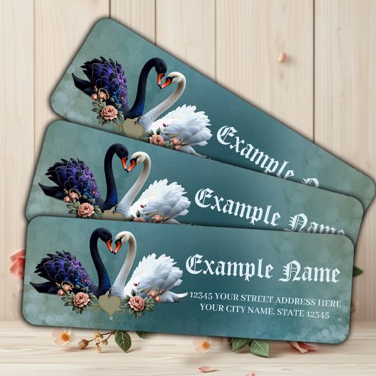 Eeuwige Bond, zwart-witte zwanen in liefde. Etiket