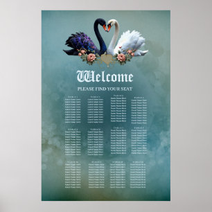 Eeuwige Bond, zwart-witte zwanen in liefde. Poster
