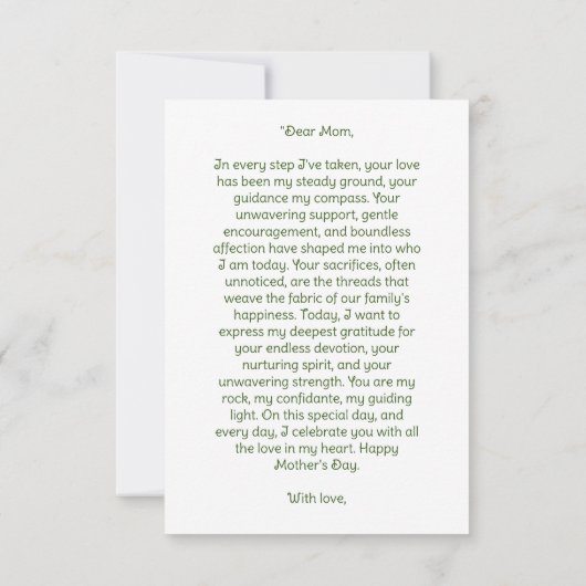 "Eeuwige Bonden: oprechte Moederdag-groet Bedankkaart (Achterkant)