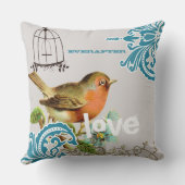 Eeuwige Bruid Turquoise Koraal Grijs Cute Vogel Vo Kussen (Achterkant)