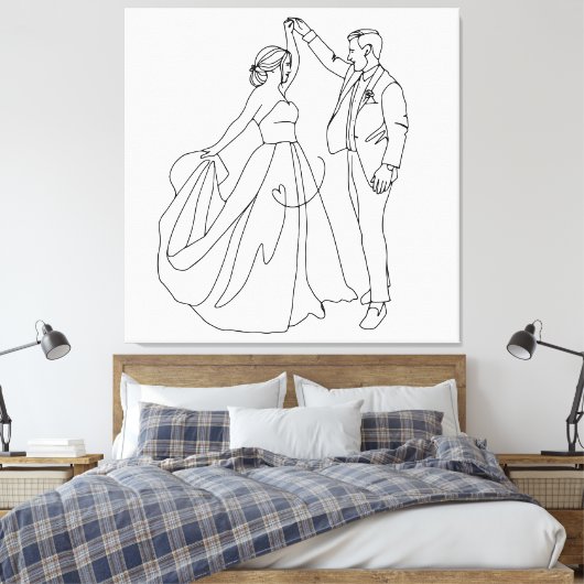 Eeuwige Dans – Minimalistische Trouw Lijnkunst Canvas Afdruk (Insitu (Slaapkamer))