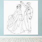 Eeuwige Dans – Minimalistische Trouw Lijnkunst Canvas Afdruk (Insitu (Houten vloer))