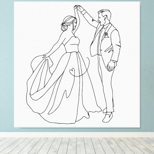 Eeuwige Dans – Minimalistische Trouw Lijnkunst Canvas Afdruk (Insitu (Houten vloer))