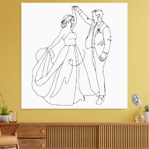 Eeuwige Dans – Minimalistische Trouwlijn Kunst Canvas Afdruk