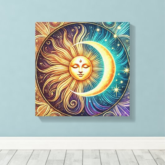 Eeuwige dans van zon en maan canvas afdruk (Insitu (Houten vloer))