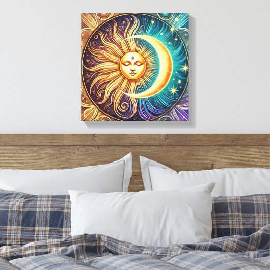 Eeuwige dans van zon en maan canvas afdruk (Insitu (Slaapkamer))