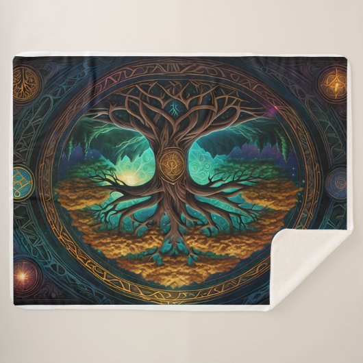 Eeuwige Diversiteit: De Boom van het Leven Yggdras Sherpa Deken (Voorkant (horizontaal))