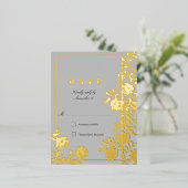 Eeuwige Elegantie Grijs en Goud Bloemen RSVP Folie Uitnodiging Briefkaart (Staand Voorkant)