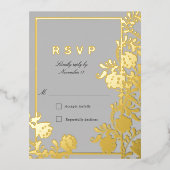 Eeuwige Elegantie Grijs en Goud Bloemen RSVP Folie Uitnodiging Briefkaart (Voorkant)