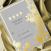 Eeuwige Elegantie Grijs en Goud Bloemen RSVP Folie Uitnodiging Briefkaart