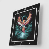 Eeuwige feniks over verre toppen vierkante klok (Hoek)