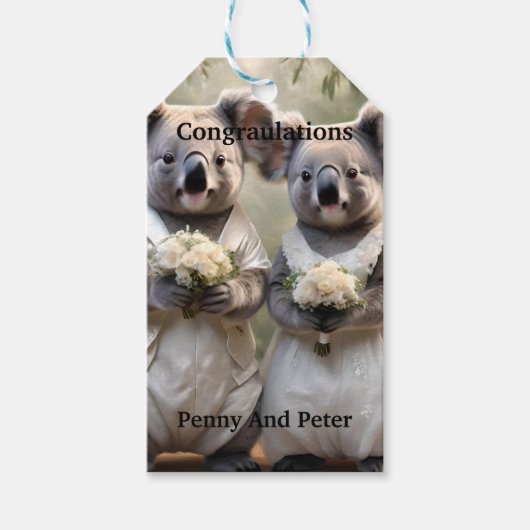 "Eeuwige geloften: een koala-huwelijk in het wit" Cadeaulabel (Voorkant)