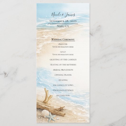Eeuwige Getijden Kust Waterverf Strand Bruiloft Menu (Voorkant)