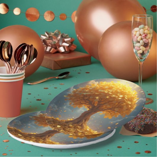 Eeuwige gouden geldboom papieren bordje (Multi)