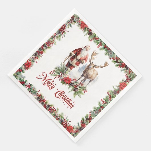 Eeuwige illustratie bij Santa met rendieren Servet (Hoek)