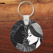 Eeuwige Kus: Zwart & Wit Silhouet Liefhebbers Sleutelhanger (Voorkant)