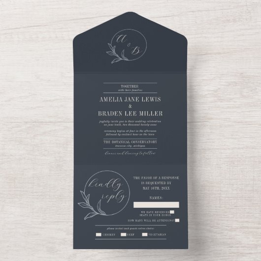eeuwige liefde | Deep Blue Wreath Wedding Uitnodig All In One Uitnodiging (Binnen)