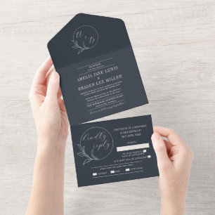 eeuwige liefde   Deep Blue Wreath Wedding Uitnodig All In One Uitnodiging