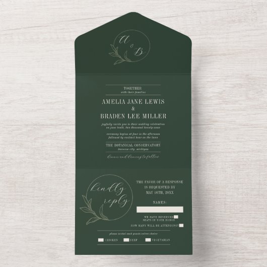 eeuwige liefde | Deep Green Wreath Wedding All In One Uitnodiging (Binnen)