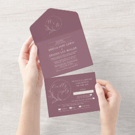 eeuwige liefde | Deep Mauve krans bruiloft All In One Uitnodiging