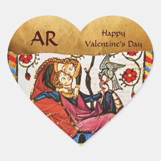 EEUWIGE LIEFDE VALENTIJN HART MONOGRAM PERKAMENT STICKER (Voorkant)