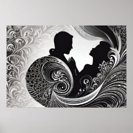 Eeuwige Liefde: Zwart & Wit Silhouet Omhelzen Poster