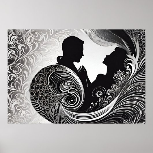 Eeuwige Liefde: Zwart & Wit Silhouet Omhelzen Poster (Voorkant)