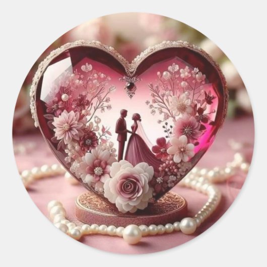 Eeuwige Liefdes Hartsculptuur Ronde Sticker (Voorkant)