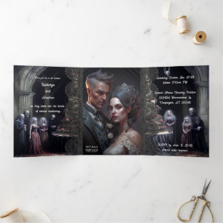 Eeuwige Matrimony Gotische Bruiloft Drieluik Uitnodiging