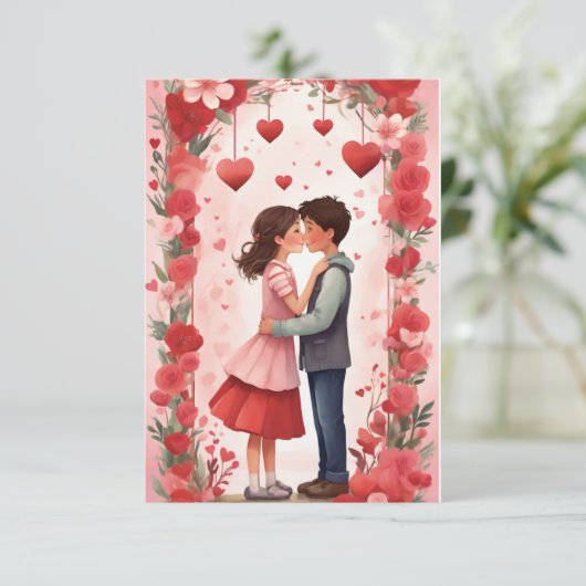 Eeuwige omhelzing: een Valentijnsdag kus Bedankkaart (Staand voorkant)