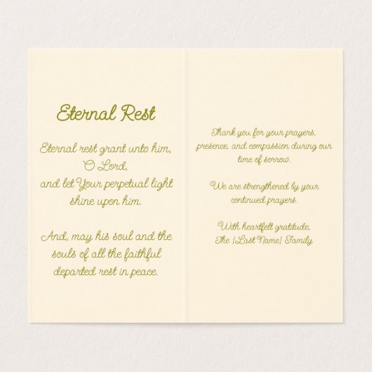 Eeuwige Rust Dank U wel Opmerking Kaart (Binnenkant ongevouwen)