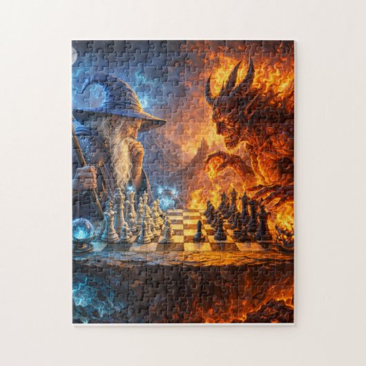 Eeuwige Schaakmat: Tovenaar vs Duivel Schaakduel Legpuzzel (Verticaal)