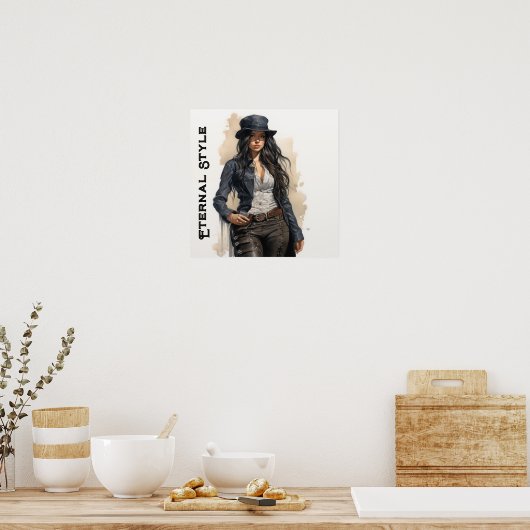 Eeuwige Steampunk Stijl Jonge Vrouw  Poster (Keuken)