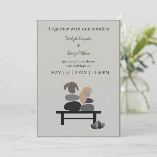Eeuwige Stenen paar Boho bruiloft uitnodiging (Staand voorkant)