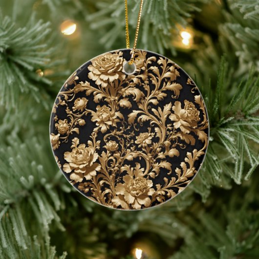 Eeuwige weelde: Zwart en Goud Barok Bloemen Keramisch Ornament (Boom)