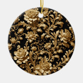 Eeuwige weelde: Zwart en Goud Barok Bloemen Keramisch Ornament (Voorkant)
