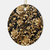 Eeuwige weelde: Zwart en Goud Barok Bloemen Keramisch Ornament (Links)