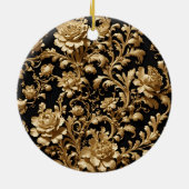 Eeuwige weelde: Zwart en Goud Barok Bloemen Keramisch Ornament (Achterkant)