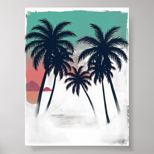 Eeuwige Zomer Vaporwave Tropische Zonsondergang Pa Poster