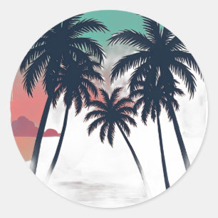 Eeuwige Zomer Vaporwave Tropische Zonsondergang Pa Ronde Sticker