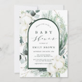 Eeuwiggroene en katoenbloemen Boog Baby Shower Kaart (Voorkant)