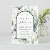 Eeuwiggroene en katoenbloemen Boog Baby Shower Kaart (Staand voorkant)
