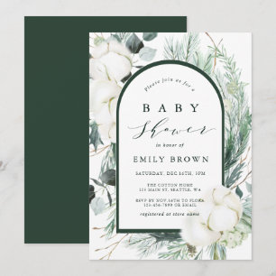 Eeuwiggroene en katoenbloemen Boog Baby Shower Kaart