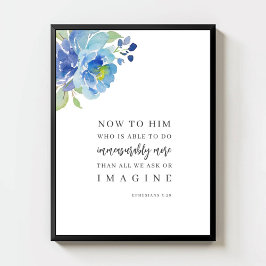 Efeze 3:20 Waterverf Blauwe Bloem Bijbelvers  Poster