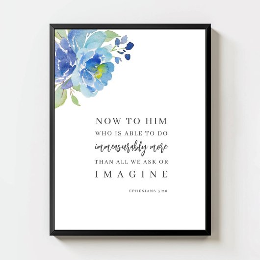 Efeze 3:20 Waterverf Blauwe Bloem Bijbelvers Poster