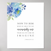 Efeze 3:20 Waterverf Blauwe Bloem Bijbelvers Poster (Voorkant)