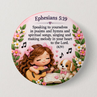 Efeze 5:19 Christelijke Muziek Bloem Knop Ronde Button 7,6 Cm