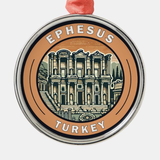Efeze Turkije Illustratie Travel Art Badge Metalen Ornament (Voorkant)