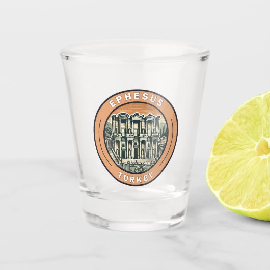 Efeze Turkije Illustratie Travel Art Badge Shot Glas (Voorkant)
