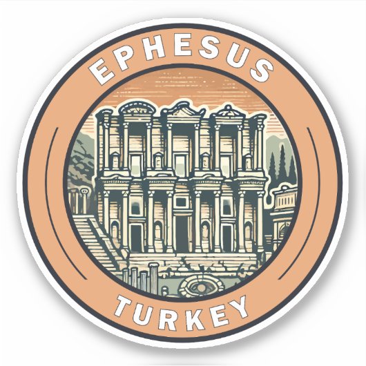 Efeze Turkije Illustratie Travel Art Badge Sticker (Voorkant)